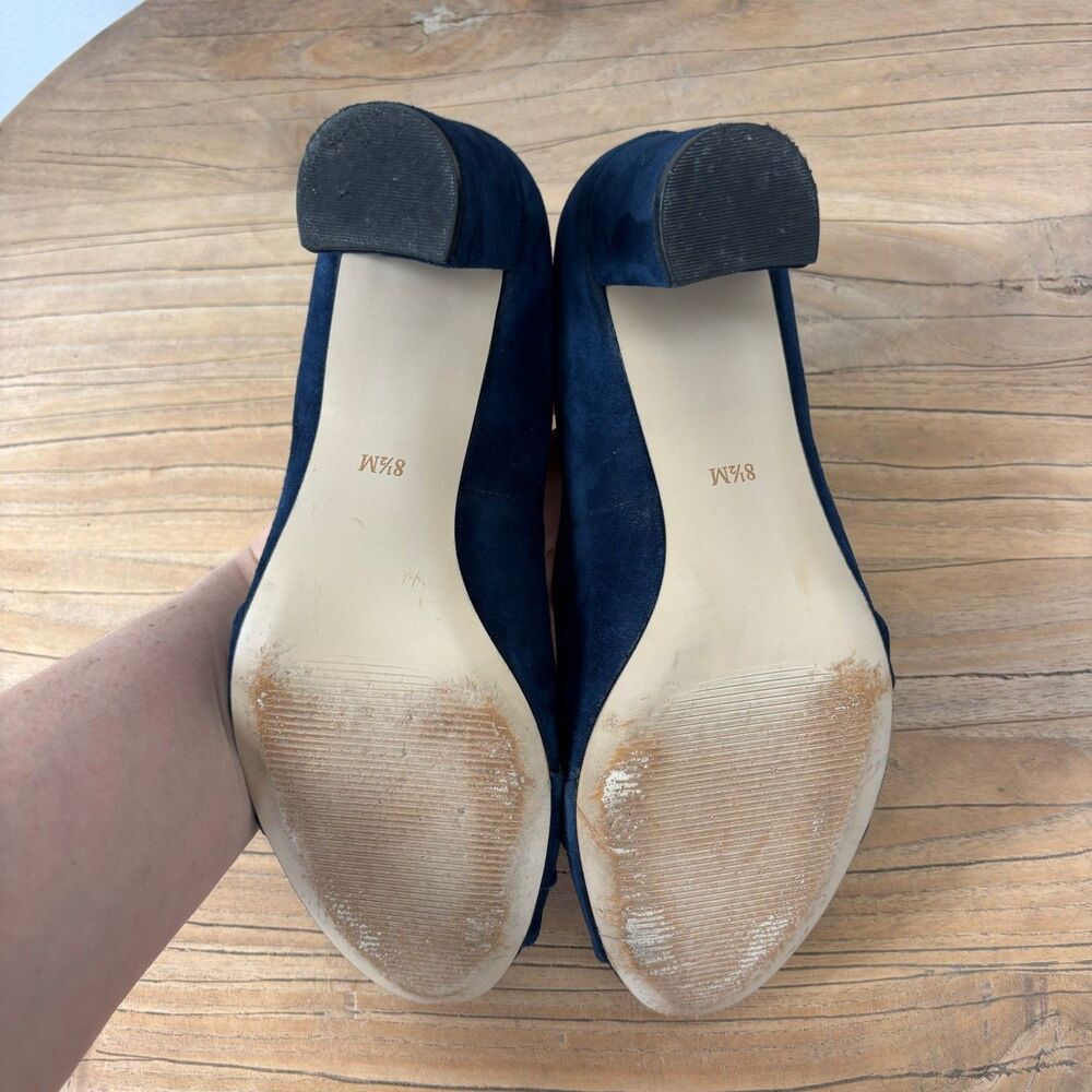 Talbots Navy Suede Leather Pumps Block Heel Size 8.5M Rhinestone Glam Event Chic - Picture 11 of 12